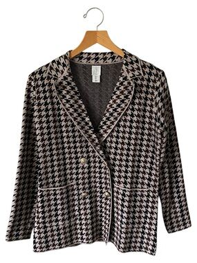 Joie Sweater Blazer Womens Sz Small Tan Houndstooth Double Breasted Lion Buttons